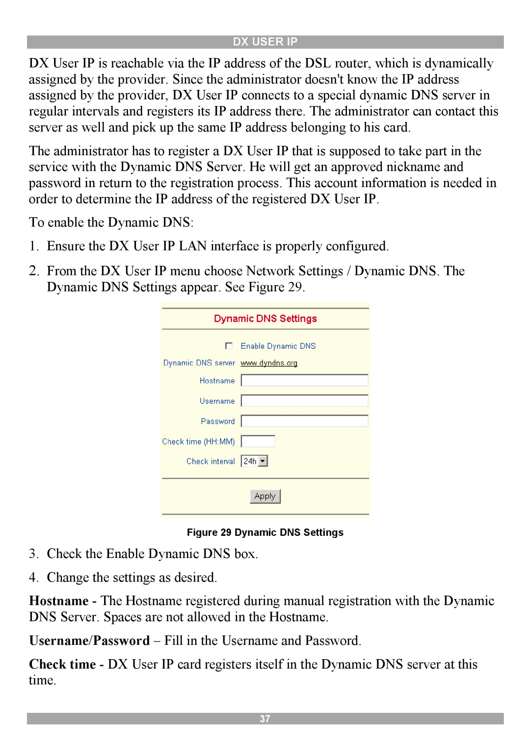 Minicom Advanced Systems DX User IP manual Dynamic DNS Settings 