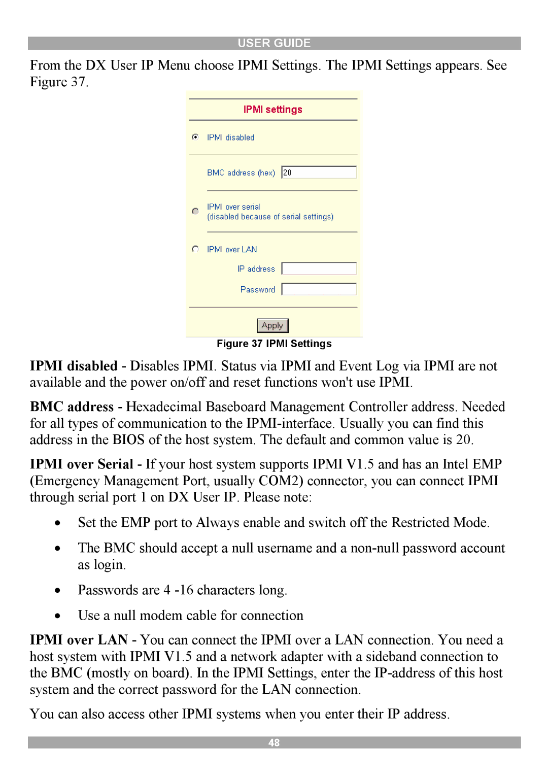 Minicom Advanced Systems DX User IP manual Ipmi Settings 