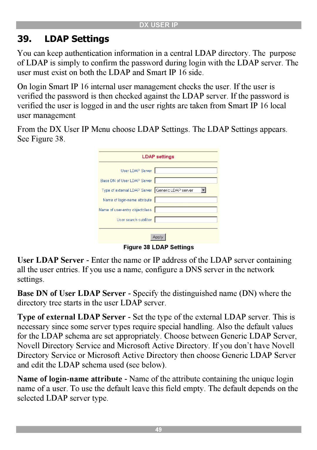 Minicom Advanced Systems DX User IP manual Ldap Settings 