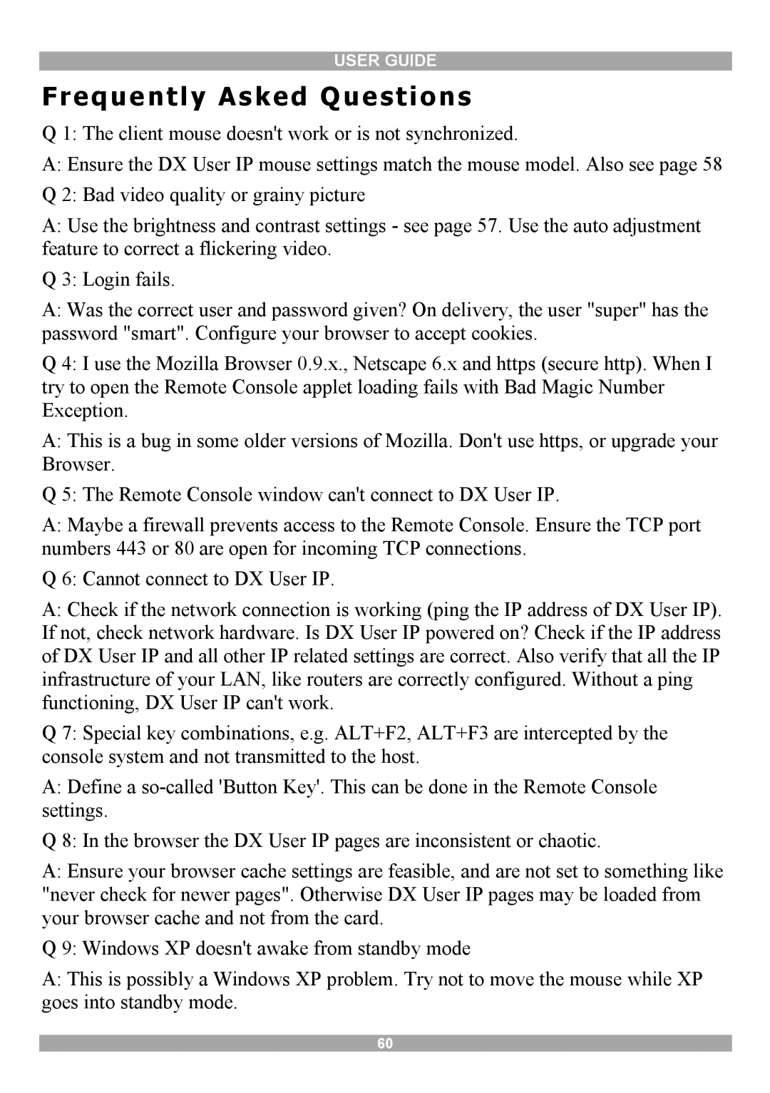 Minicom Advanced Systems DX User IP manual Frequently Asked Questions 