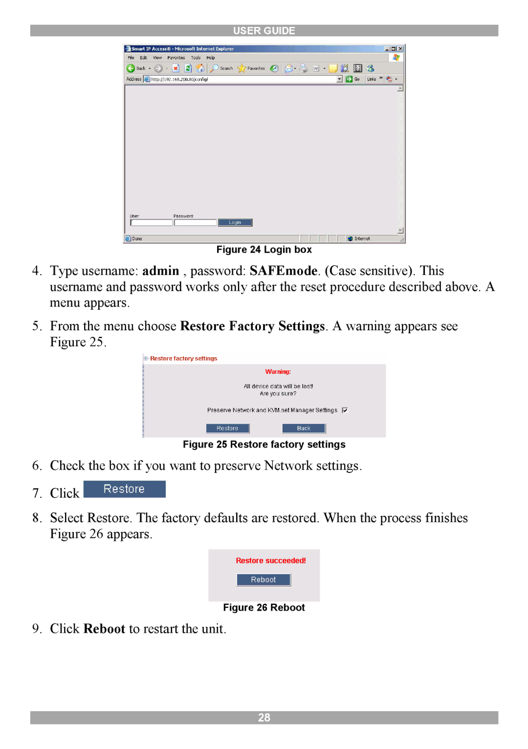 Minicom Advanced Systems IP Control manual Click Reboot to restart the unit 