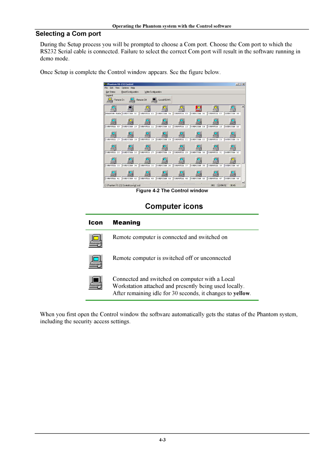 Minicom Advanced Systems Phantom manual Computer icons, Selecting a Com port 