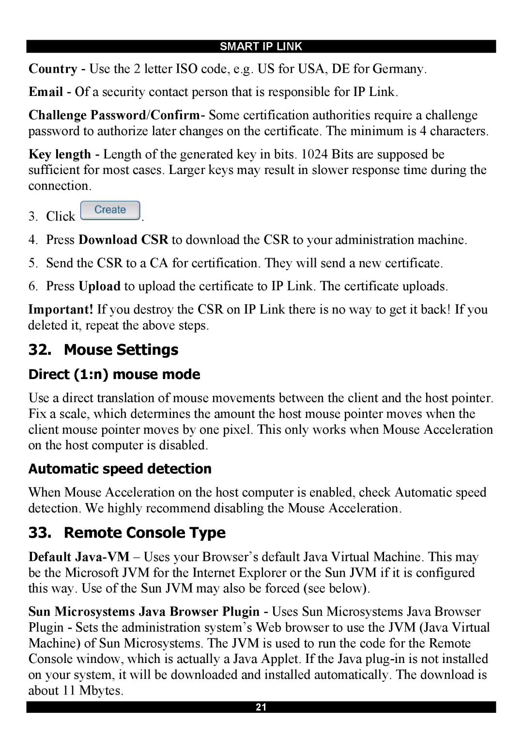 Minicom Advanced Systems RJ-45 manual Mouse Settings, Remote Console Type, Direct 1n mouse mode, Automatic speed detection 