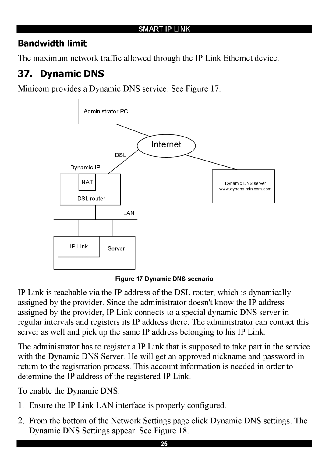 Minicom Advanced Systems RJ-45 manual Dynamic DNS, Bandwidth limit 