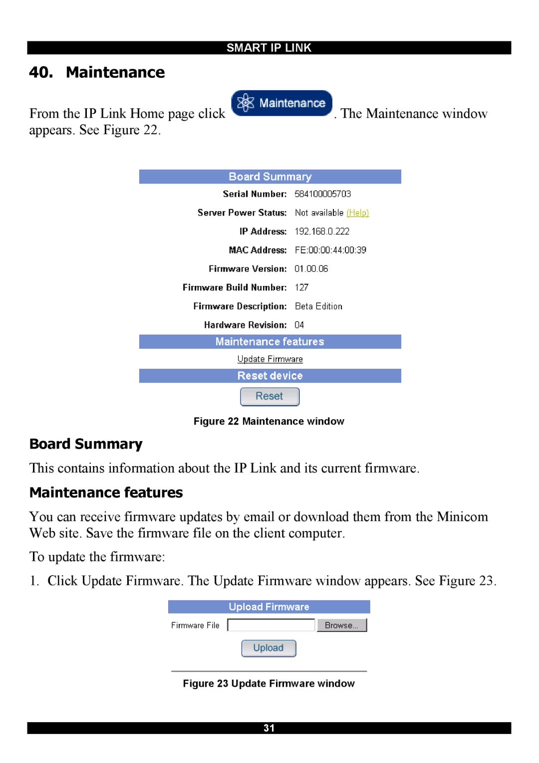 Minicom Advanced Systems RJ-45 manual Board Summary, Maintenance features 