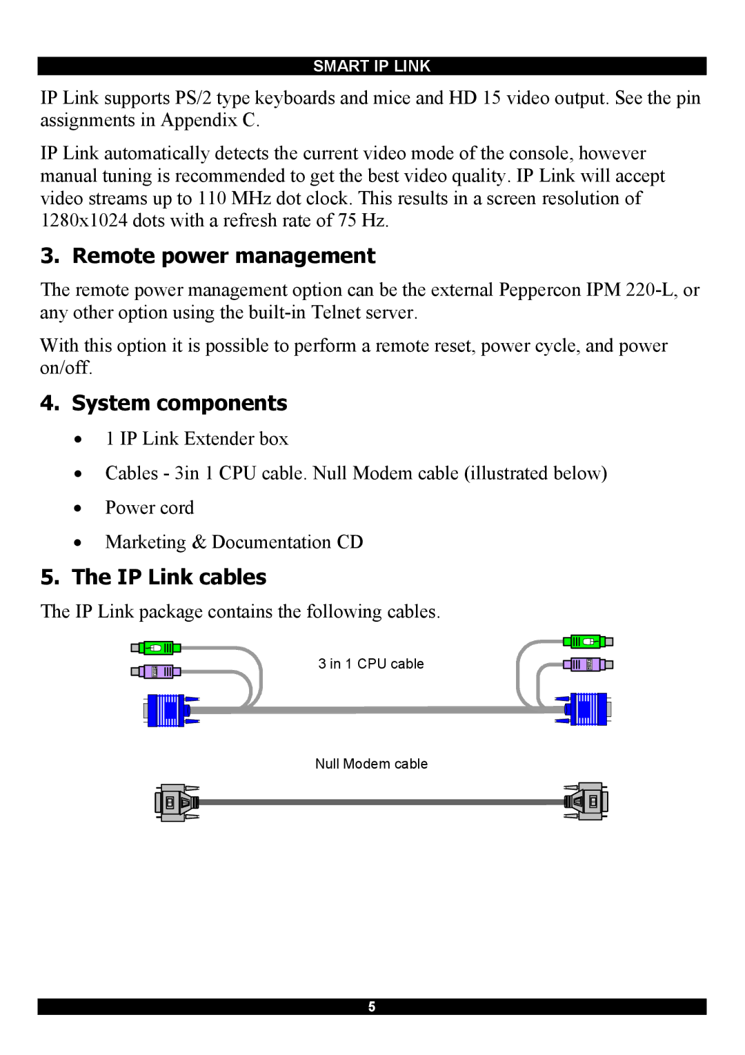 Minicom Advanced Systems RJ-45 manual Remote power management, System components, IP Link cables 