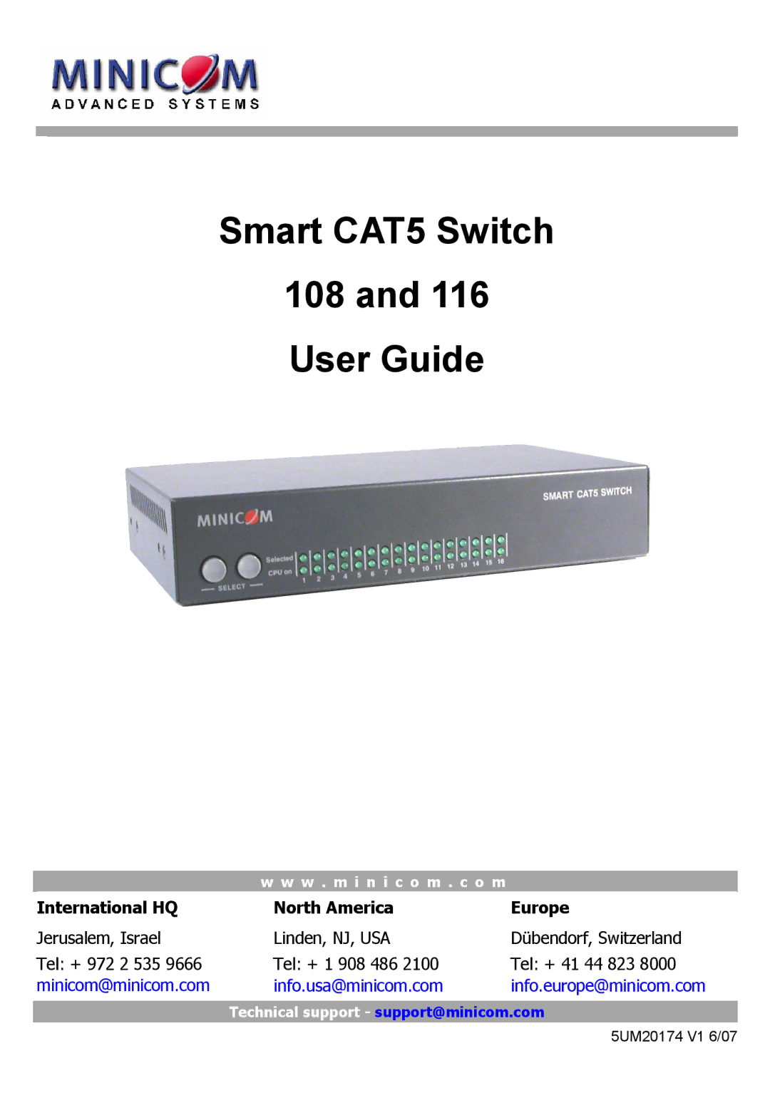 Minicom Advanced Systems manual Smart CAT5 Switch 108 User Guide 