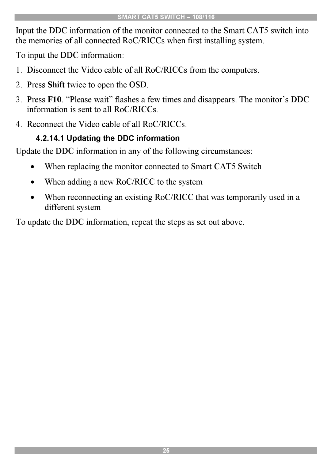 Minicom Advanced Systems Smart CAT5 manual Updating the DDC information 