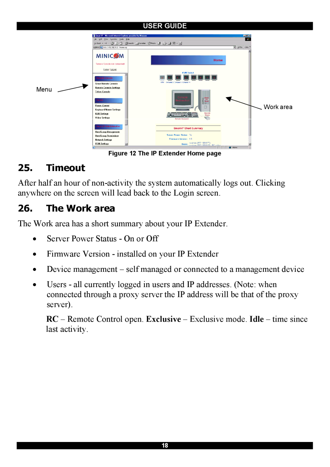 Minicom Advanced Systems Smart IP Extender manual Timeout, Work area 