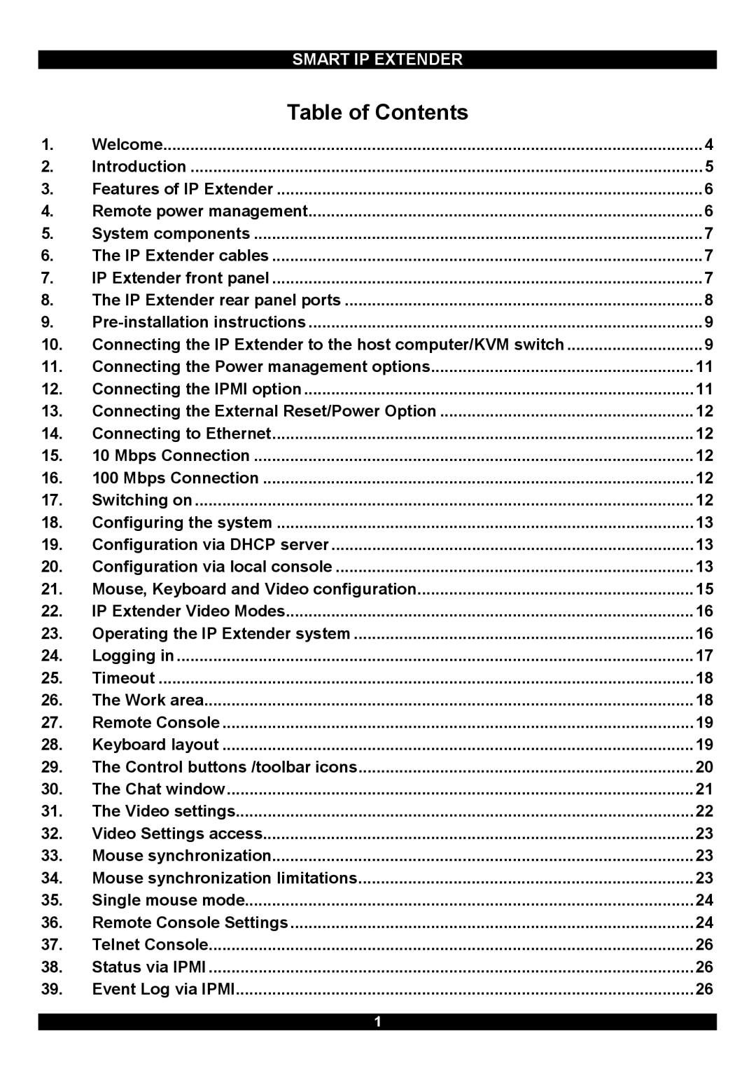 Minicom Advanced Systems Smart IP Extender manual Table of Contents 