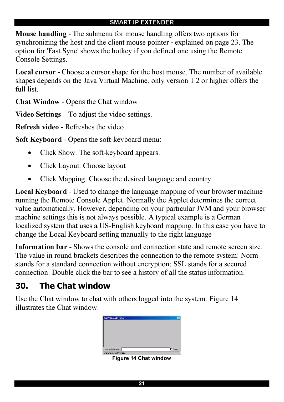 Minicom Advanced Systems Smart IP Extender manual Chat window 