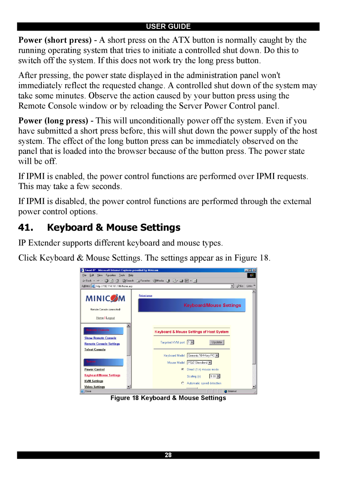 Minicom Advanced Systems Smart IP Extender manual Keyboard & Mouse Settings 