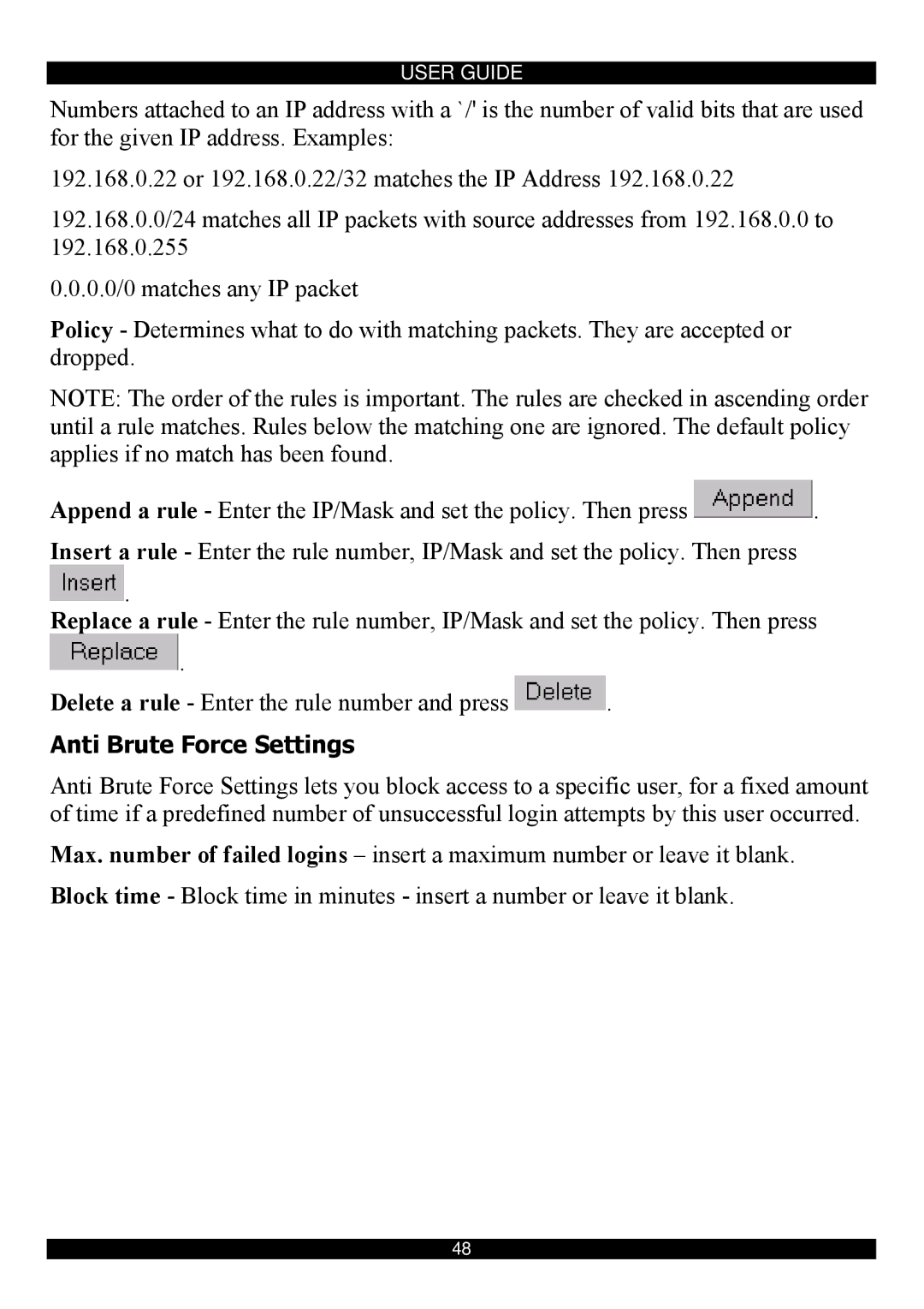 Minicom Advanced Systems Smart IP Extender manual Anti Brute Force Settings 