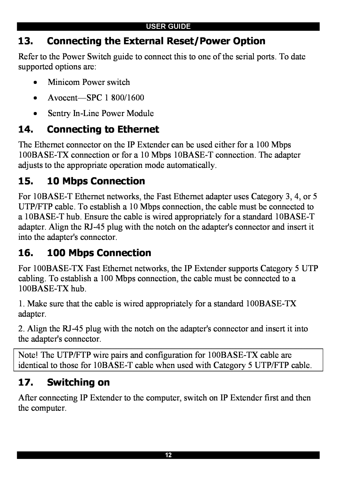 Minicom Advanced Systems Smart IP Extender manual Connecting the External Reset/Power Option, Connecting to Ethernet 