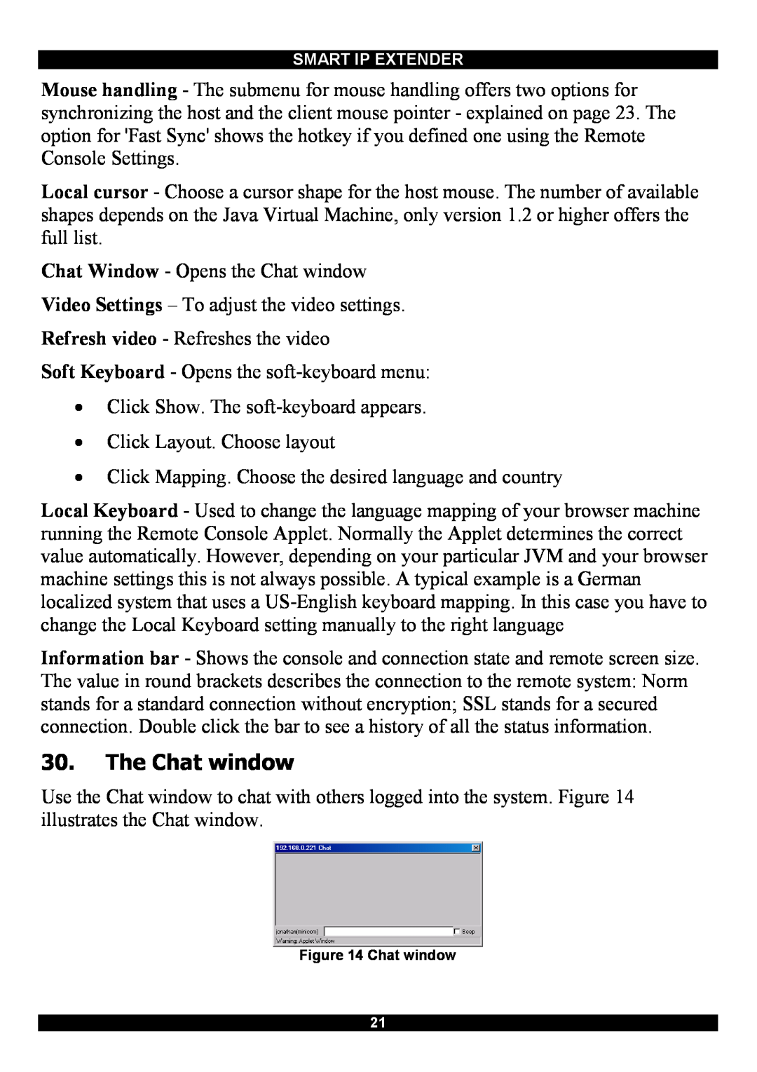 Minicom Advanced Systems Smart IP Extender manual The Chat window 