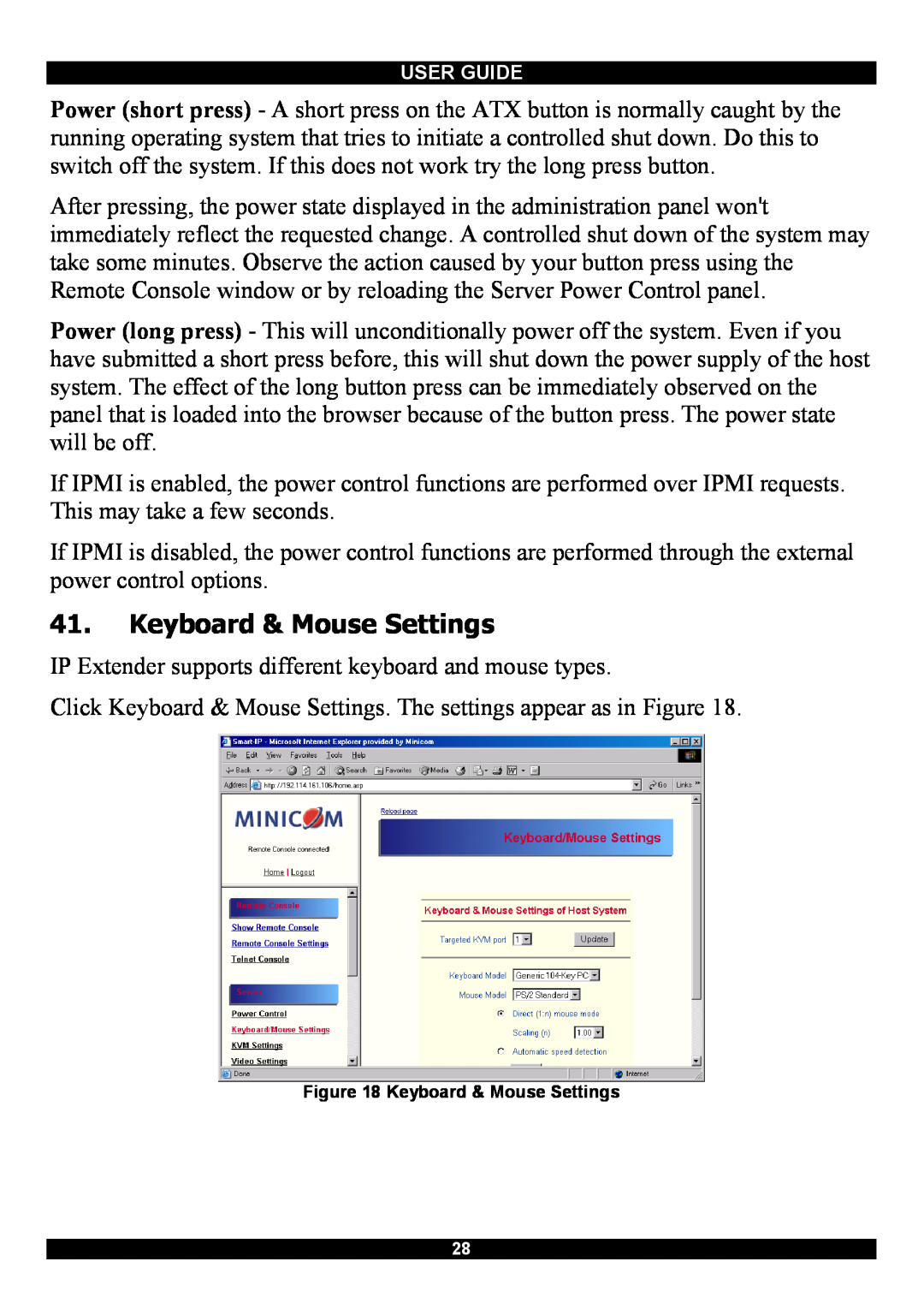 Minicom Advanced Systems Smart IP Extender manual Keyboard & Mouse Settings 
