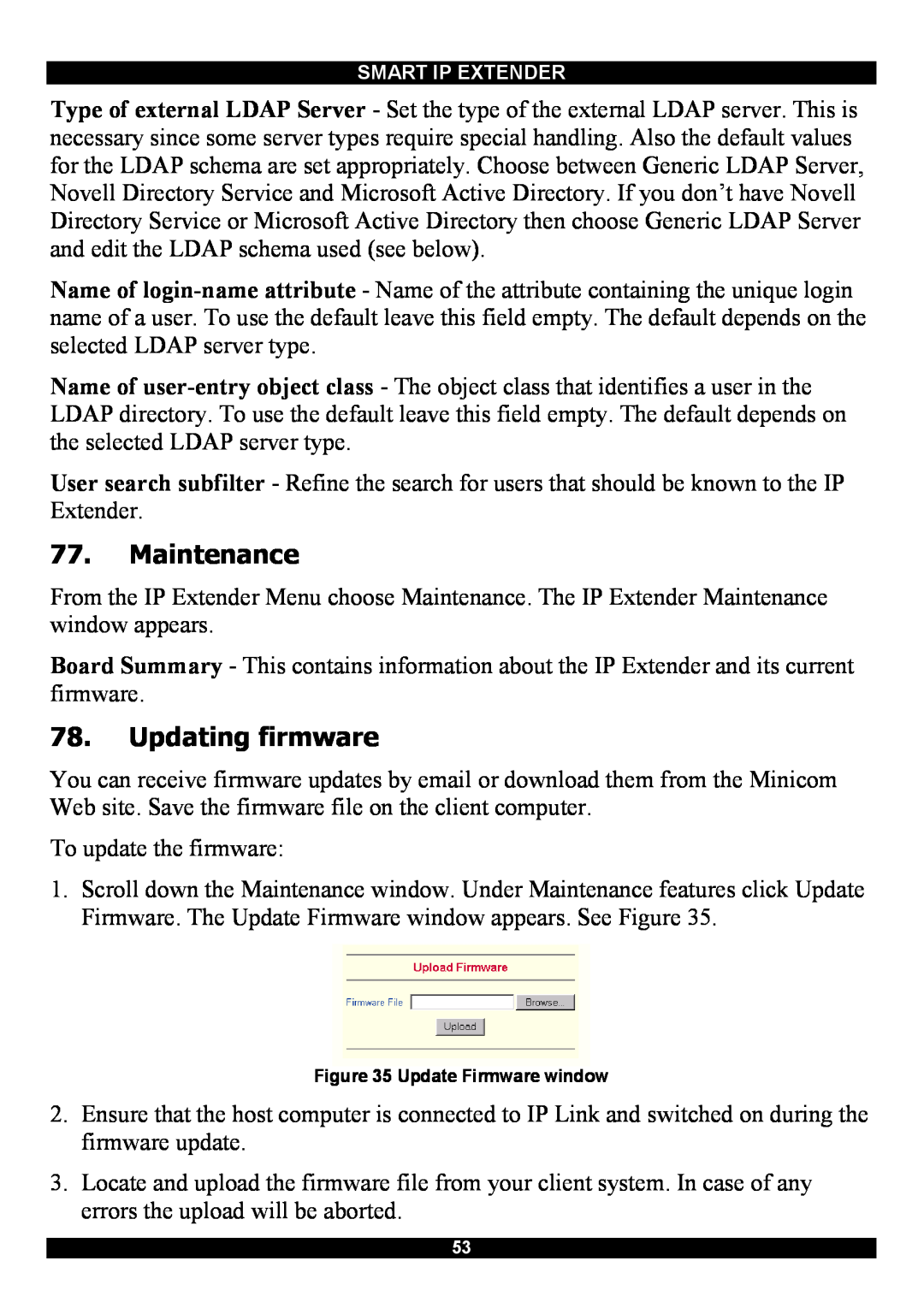 Minicom Advanced Systems Smart IP Extender manual Maintenance, Updating firmware 