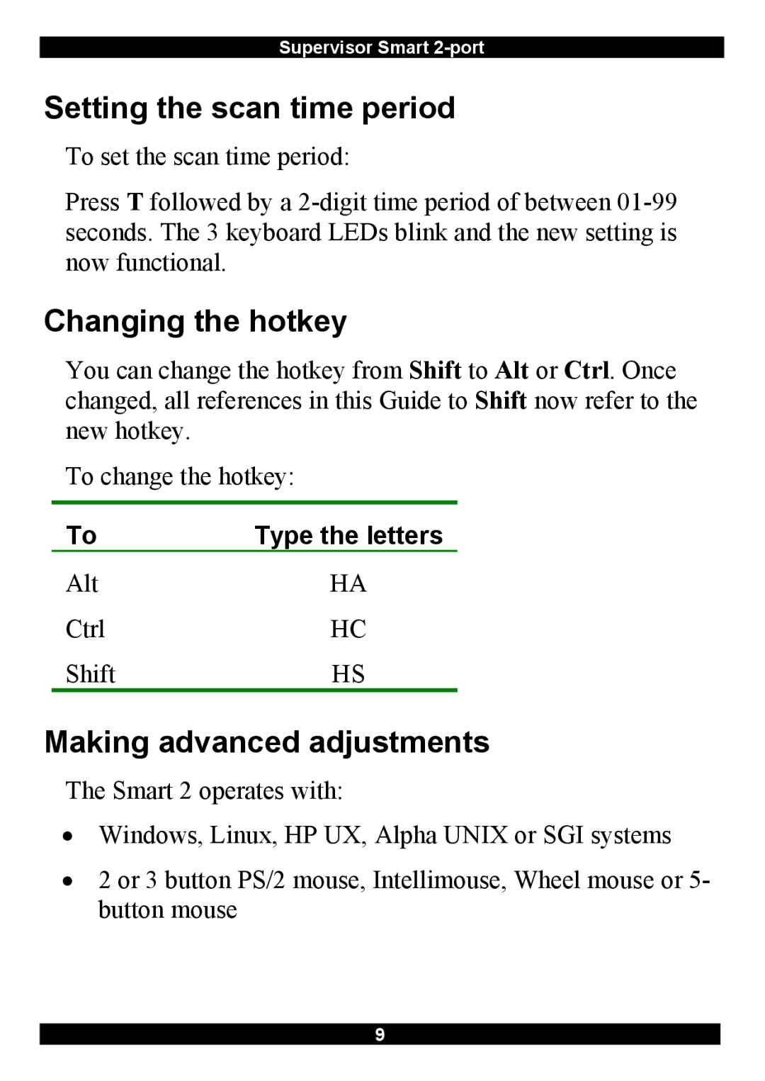 Minicom Advanced Systems Switches manual Setting the scan time period, Changing the hotkey, Making advanced adjustments 