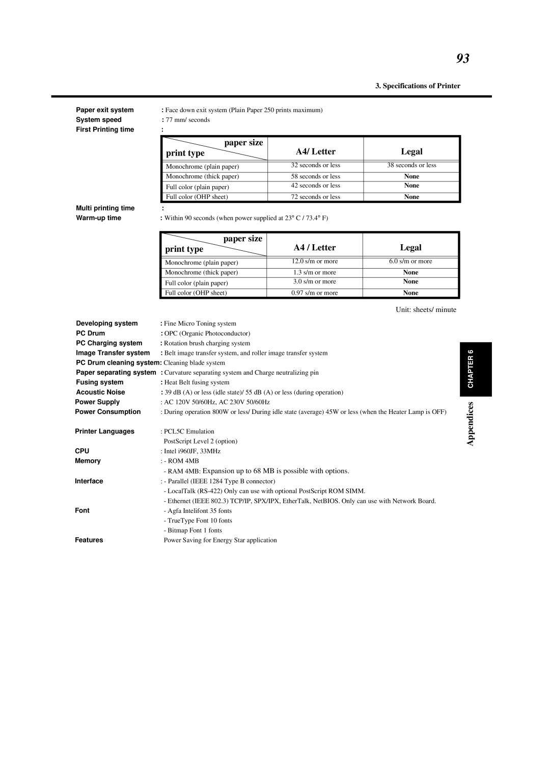 Minolta 0990-7701-02 user manual Paper size A4/ Letter Legal Print type, Paper size A4 / Letter Legal Print type 