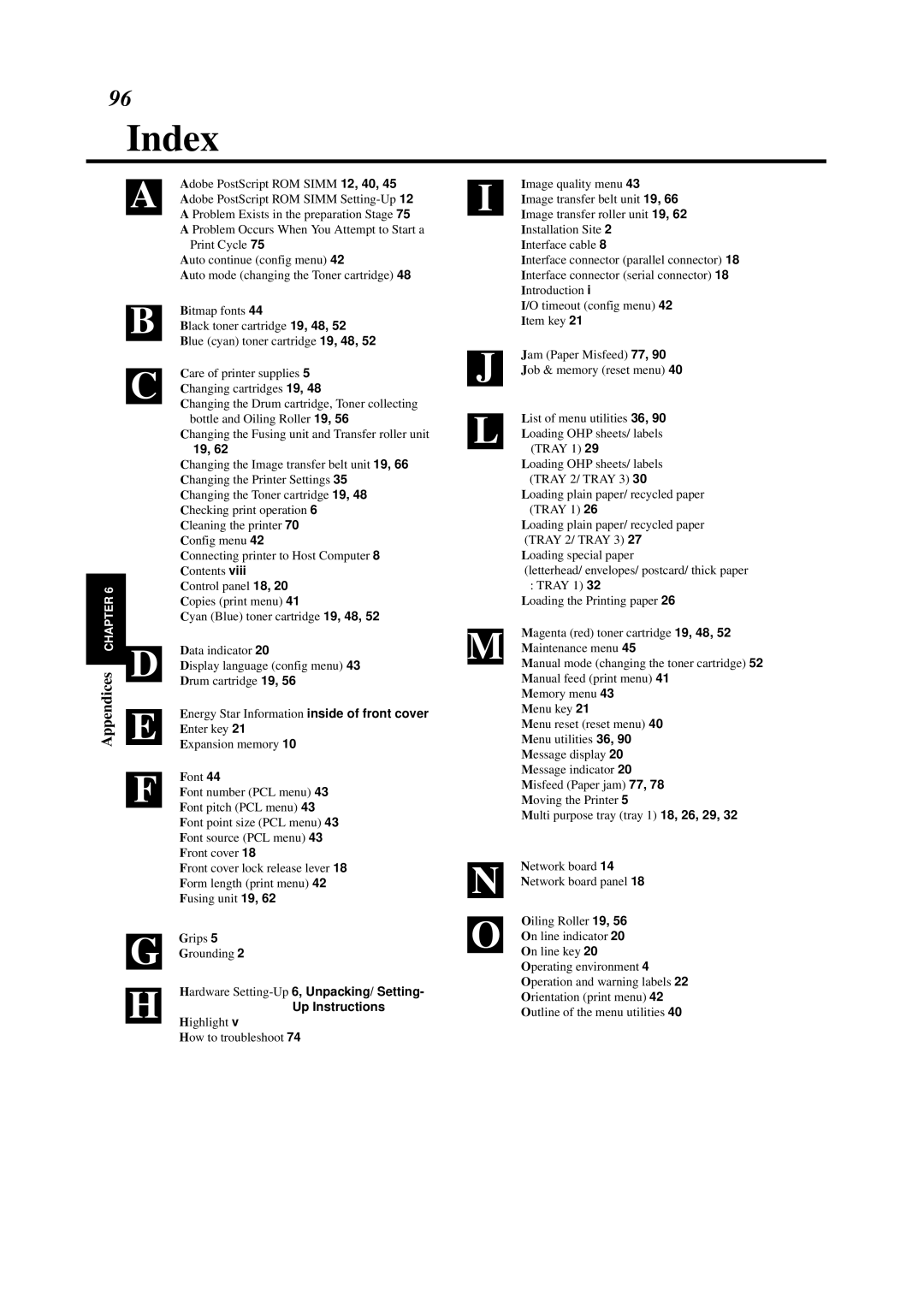 Minolta 0990-7701-02 user manual Index, Hardware Setting-Up6, Unpacking/ Setting, Up Instructions 