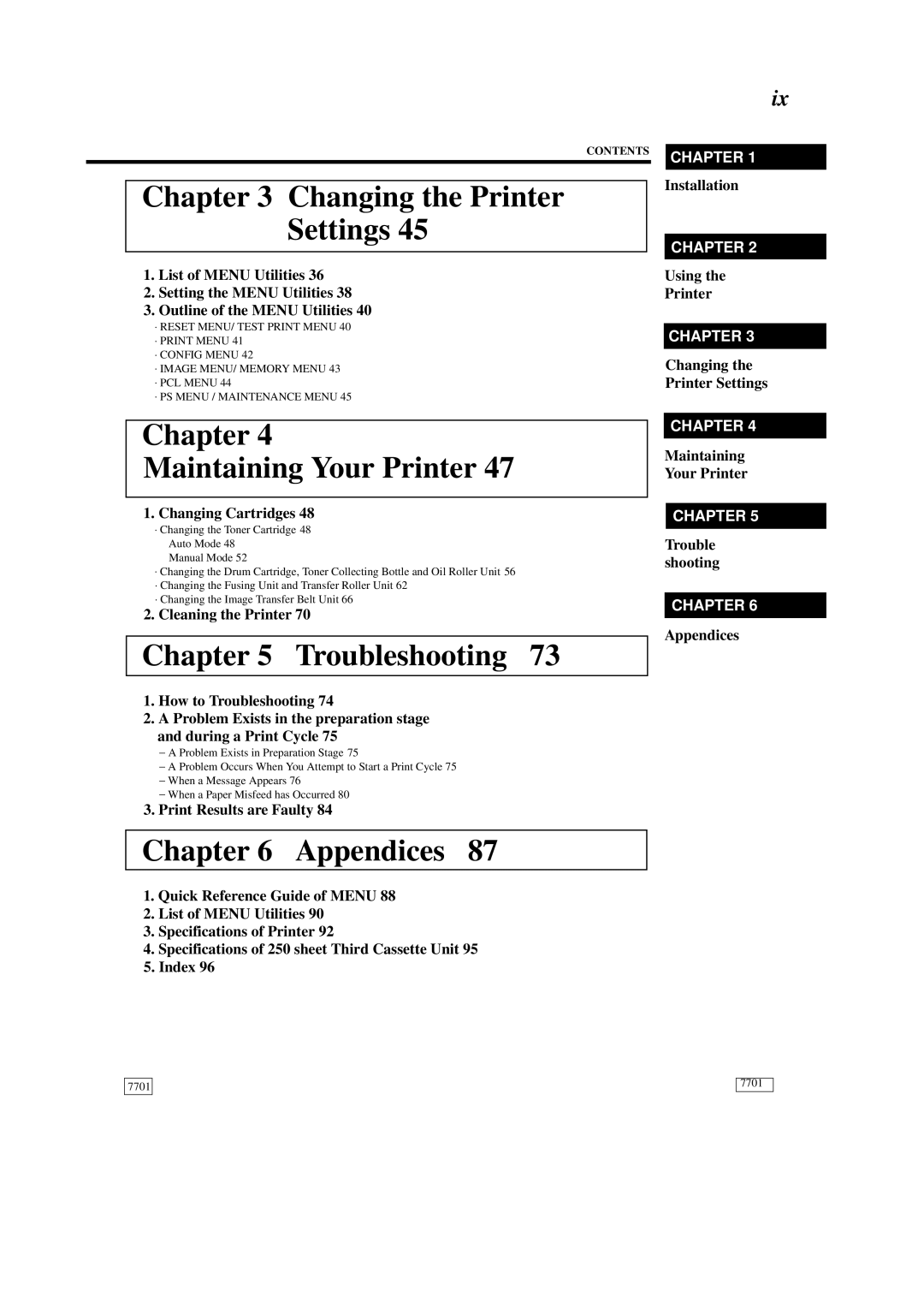 Minolta 0990-7701-02 Changing Cartridges, Cleaning the Printer, Print Results are Faulty, Installation, Using Printer 