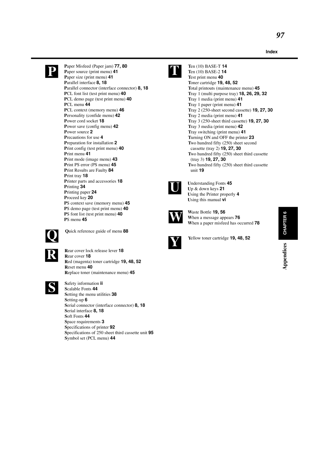 Minolta 0990-7701-02 user manual Index, Scalable Fonts 