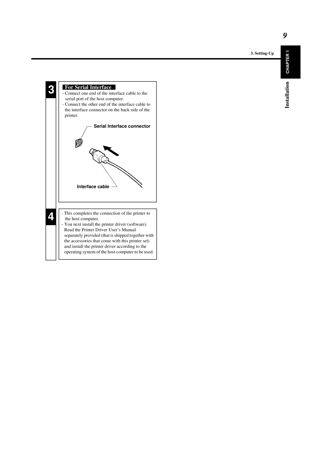 Minolta 0990-7701-02 user manual For Serial Interface, Serial Interface connector Interface cable 