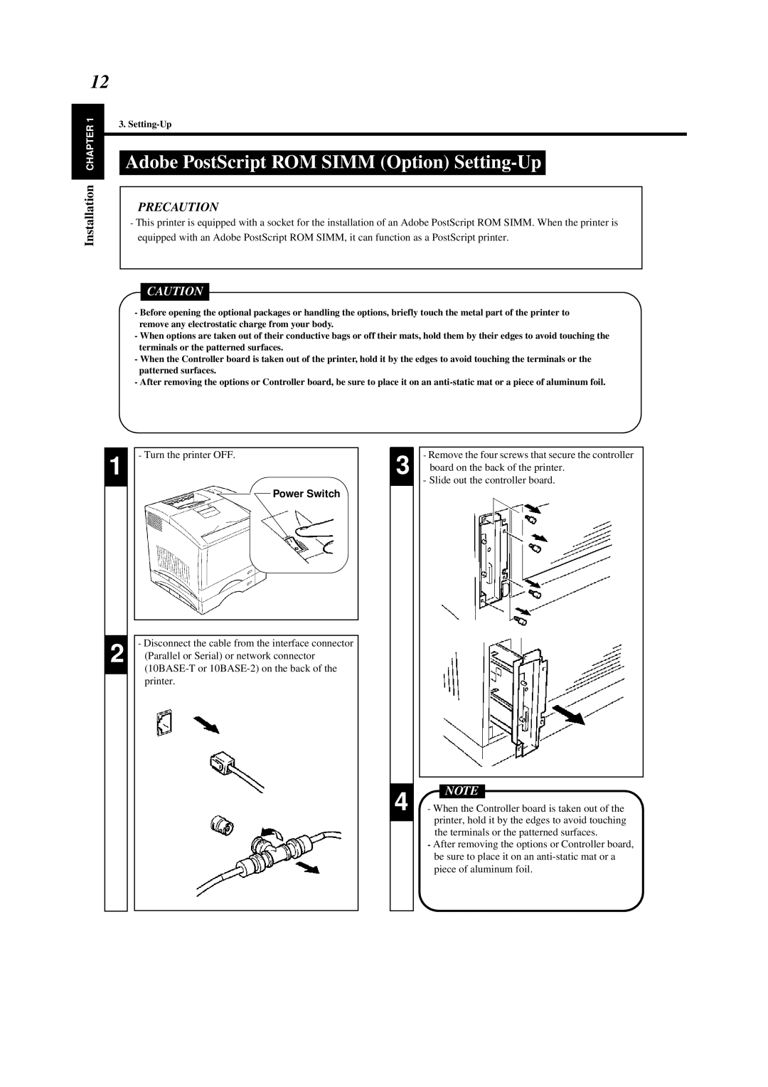 Minolta 0990-7701-02 user manual Adobe PostScript ROM Simm Option Setting-Up 