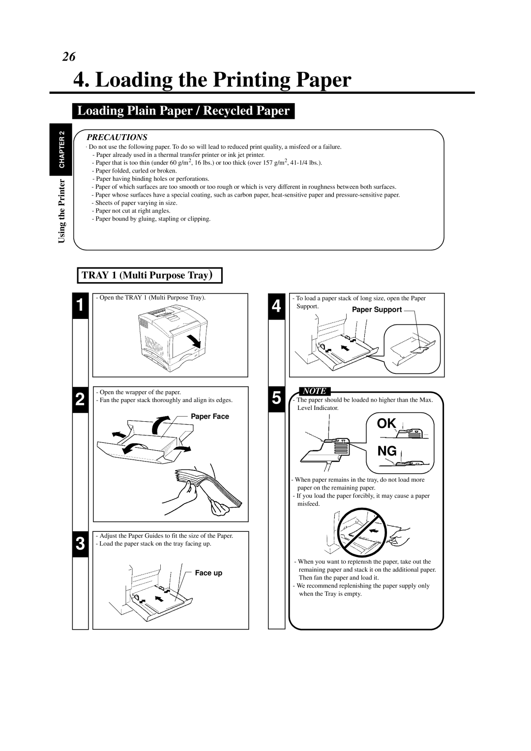 Minolta 0990-7701-02 user manual Loading the Printing Paper, Loading Plain Paper / Recycled Paper 