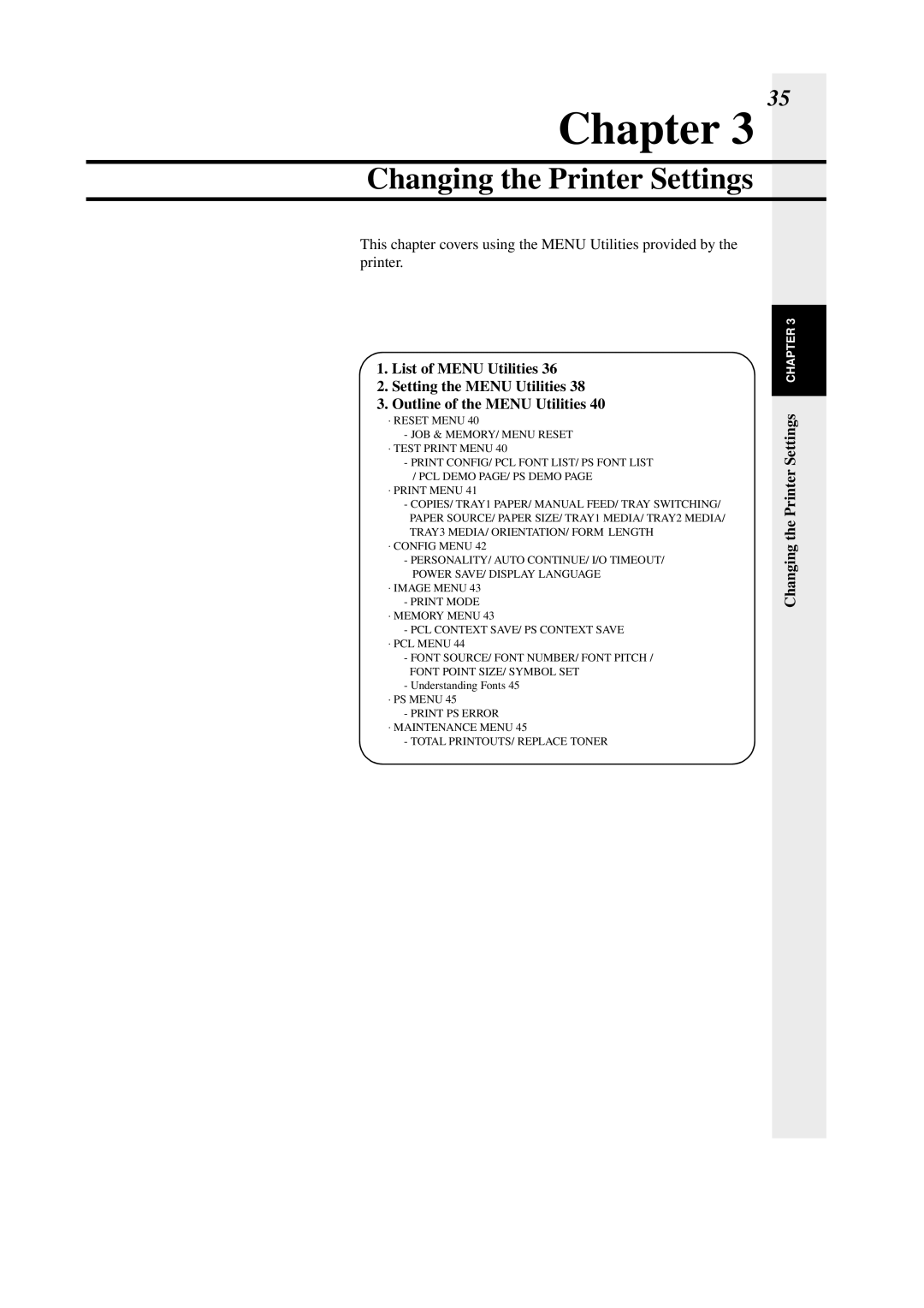 Minolta 0990-7701-02 user manual Changing the Printer Settings Chapter 