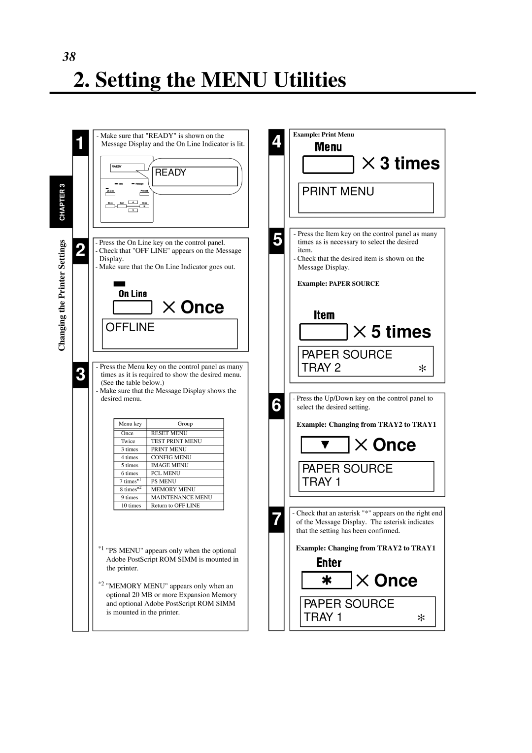 Minolta 0990-7701-02 user manual Setting the Menu Utilities, Times 