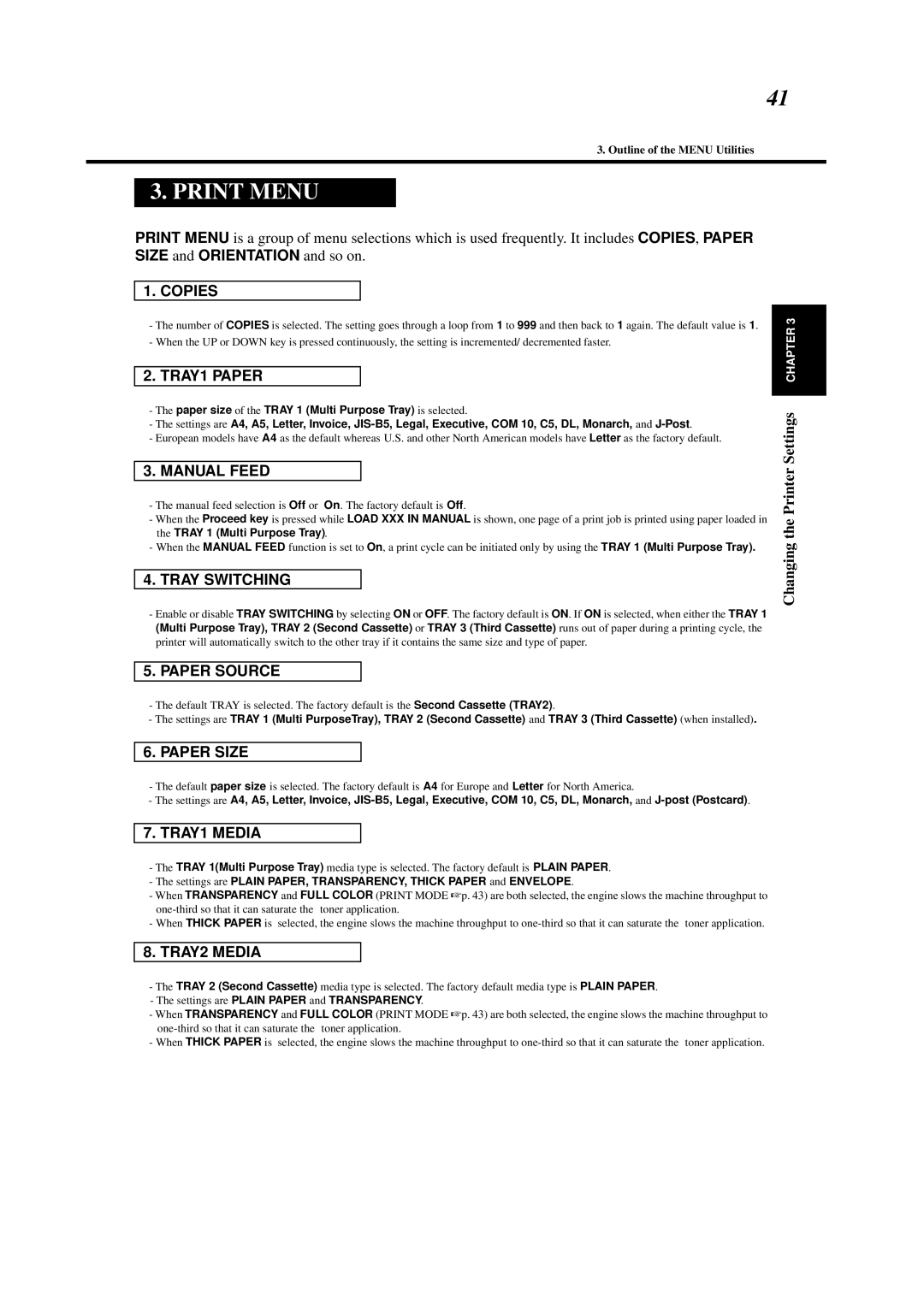 Minolta 0990-7701-02 user manual Print Menu 