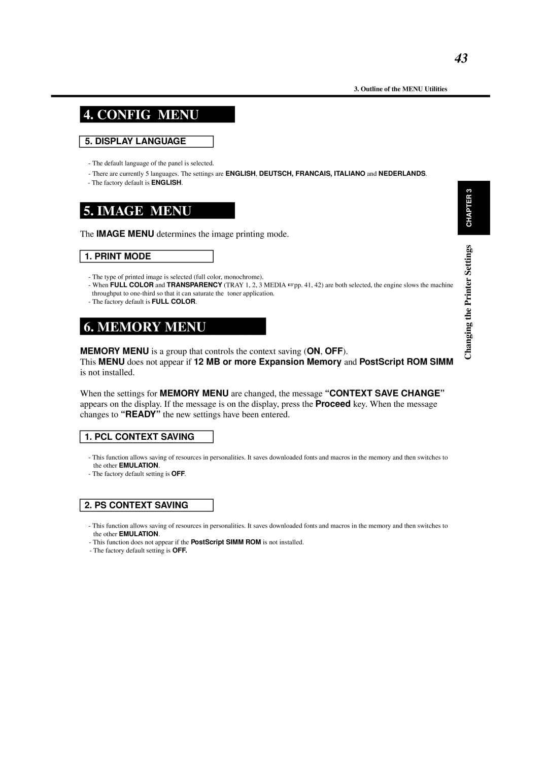 Minolta 0990-7701-02 user manual Image Menu, Memory Menu 