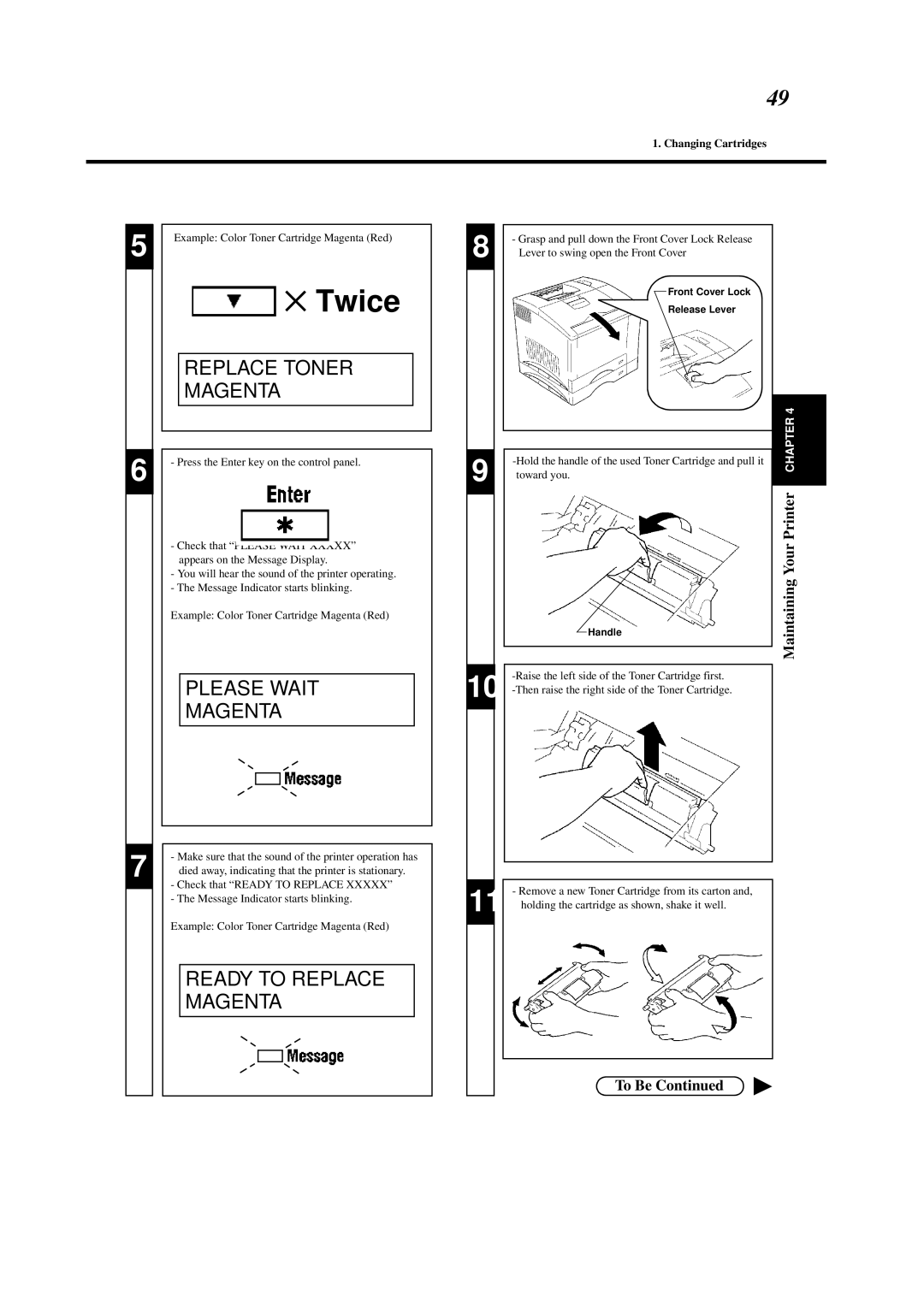 Minolta 0990-7701-02 user manual Replace Toner Magenta, To Be Maintaining Your Printer Chapter 