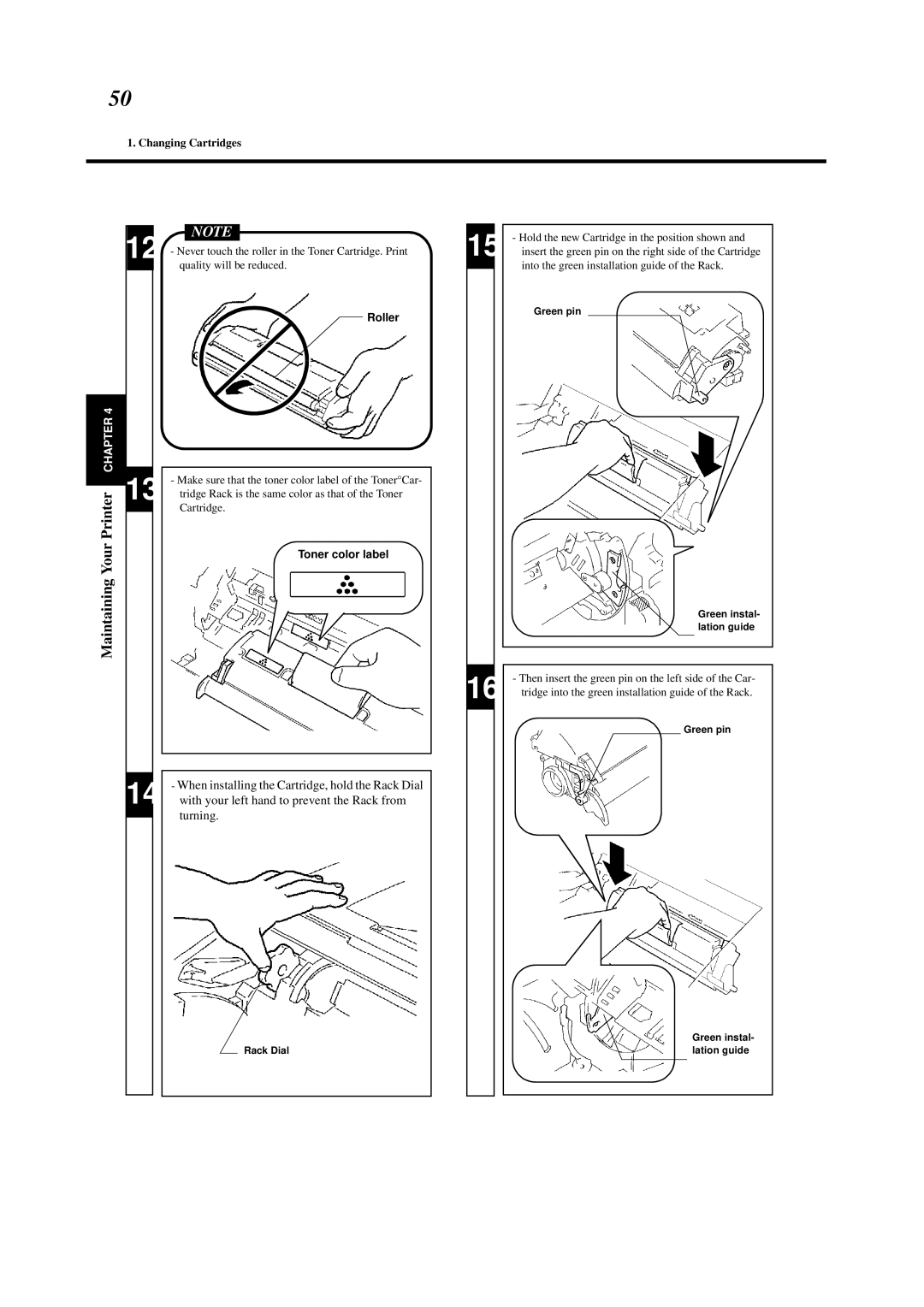 Minolta 0990-7701-02 user manual Roller, Toner color label 