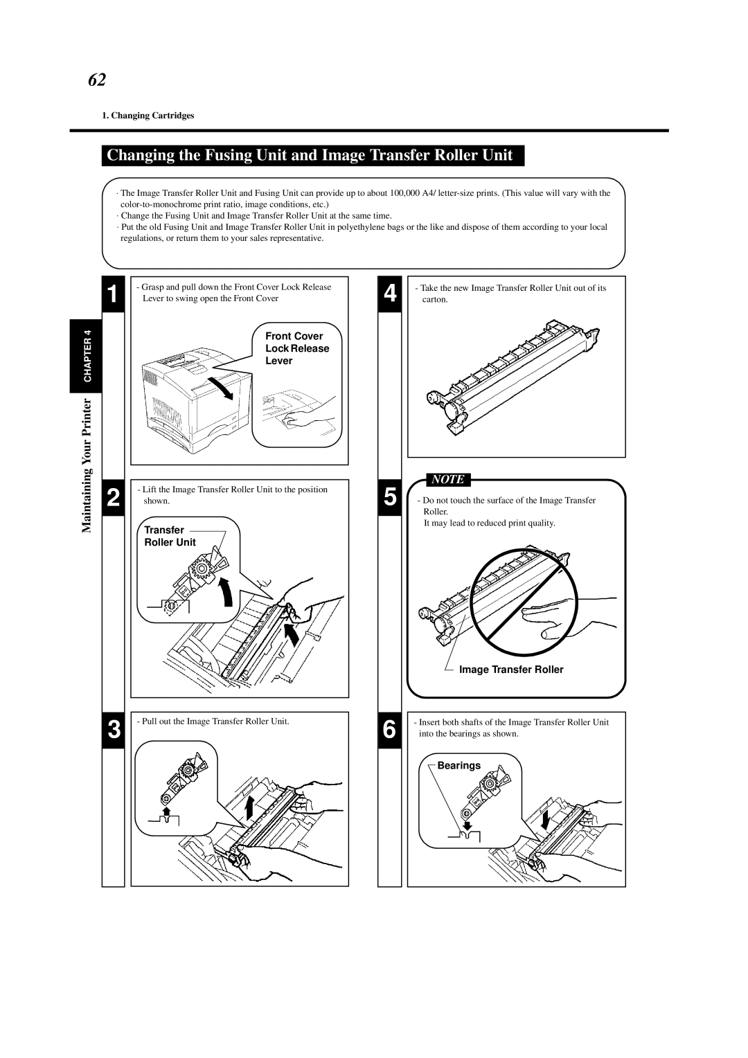 Minolta 0990-7701-02 user manual Transfer Roller Unit, Image Transfer Roller, Bearings 