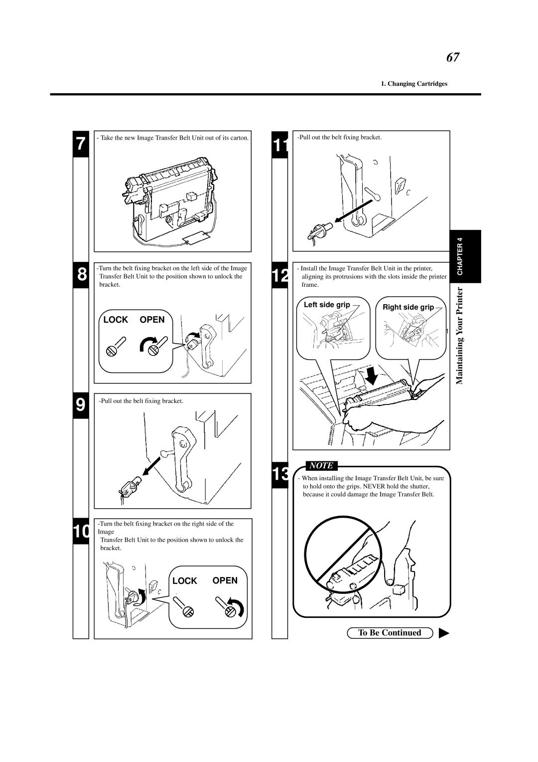 Minolta 0990-7701-02 user manual Lock Open, Left side grip Right side g rip 