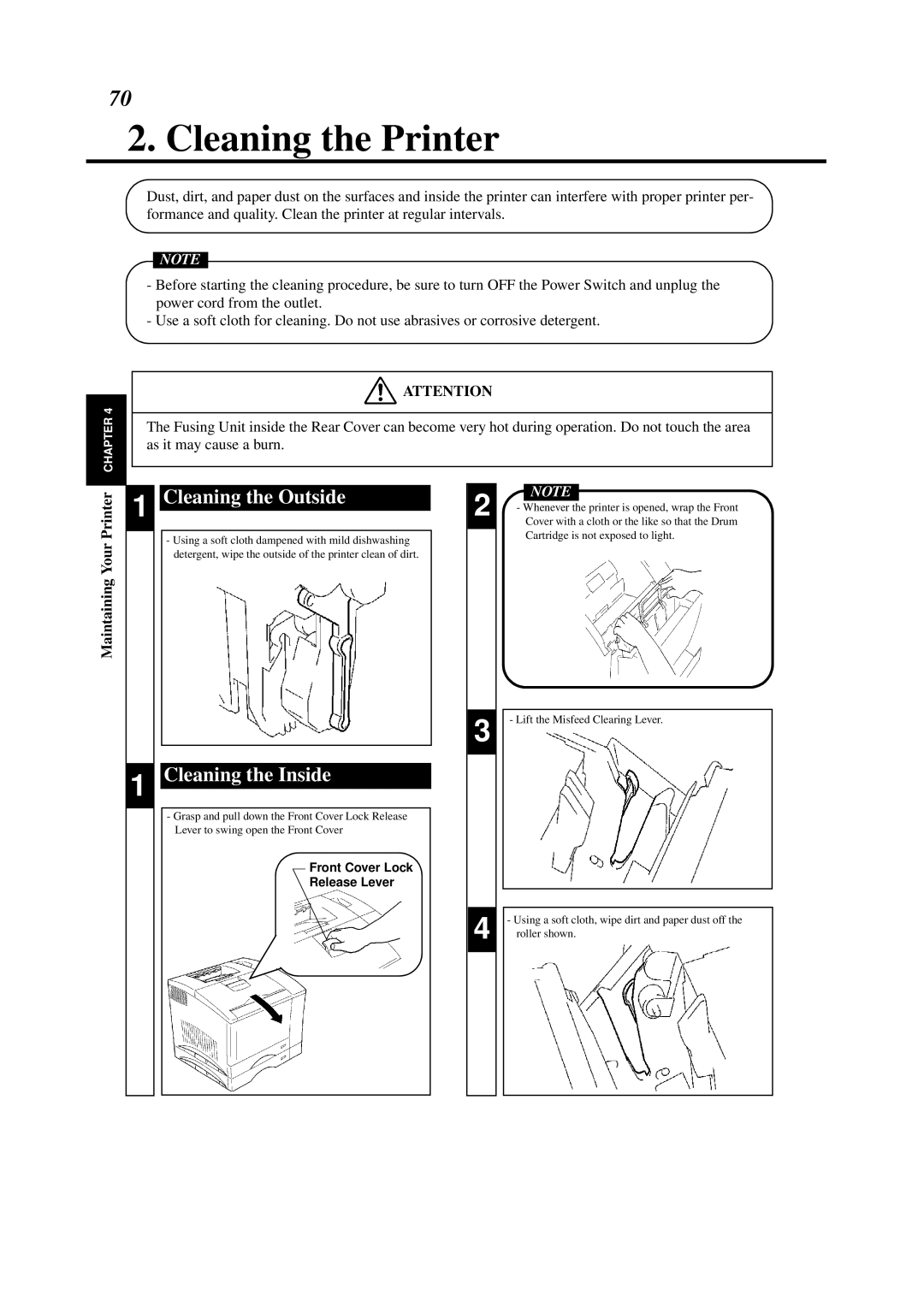 Minolta 0990-7701-02 user manual Cleaning the Printer, Cleaning the Outside 