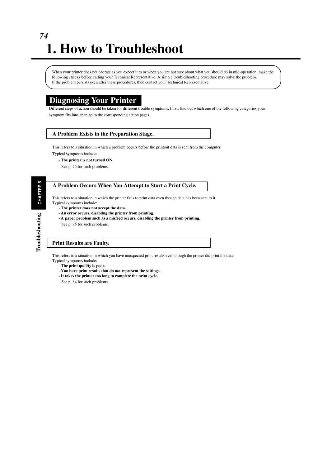 Minolta 0990-7701-02 user manual How to Troubleshoot, Diagnosing Your Printer, Problem Exists in the Preparation Stage 