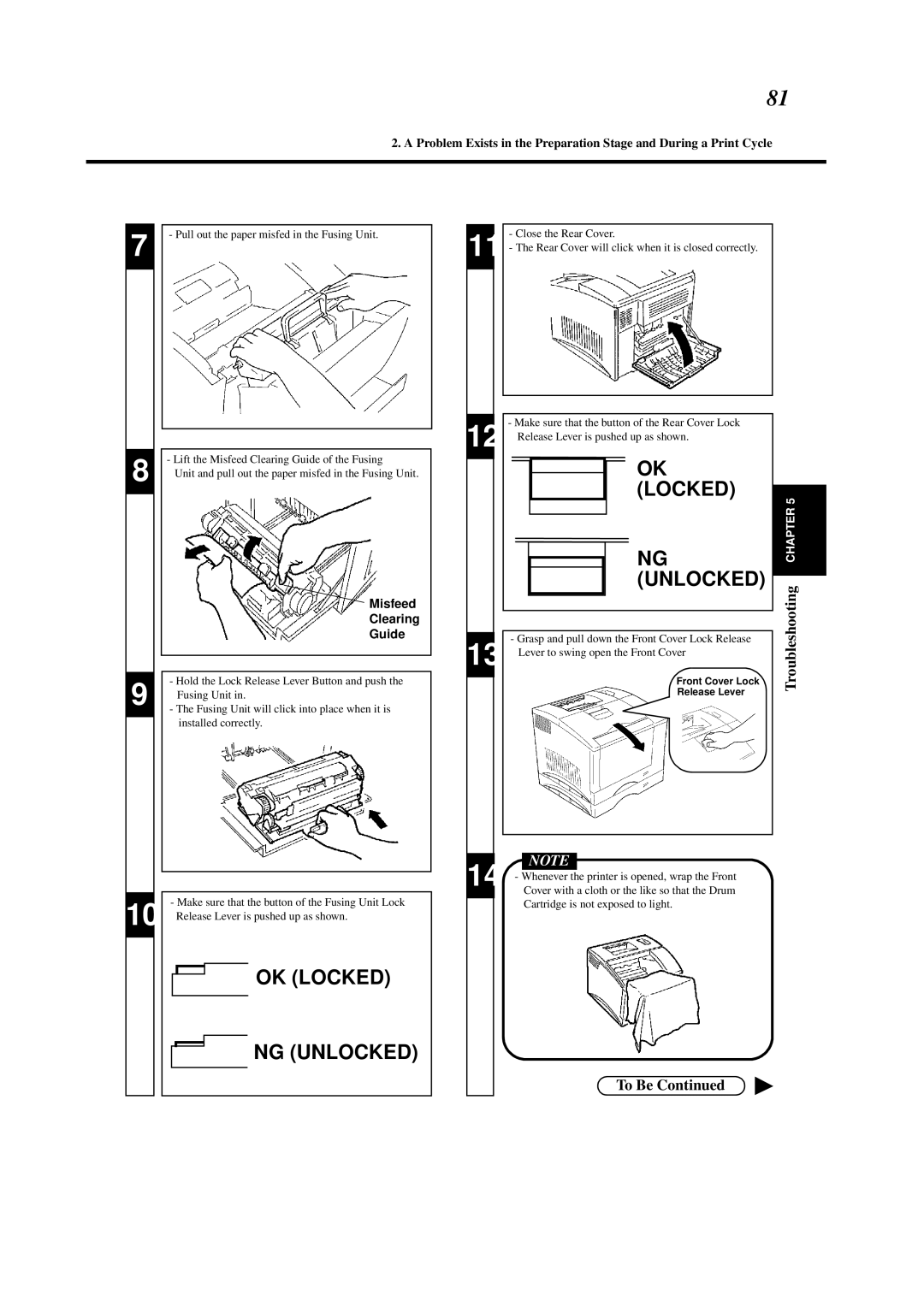 Minolta 0990-7701-02 user manual To Be Troubleshooting Chapter, Misfeed Clearing Guide 