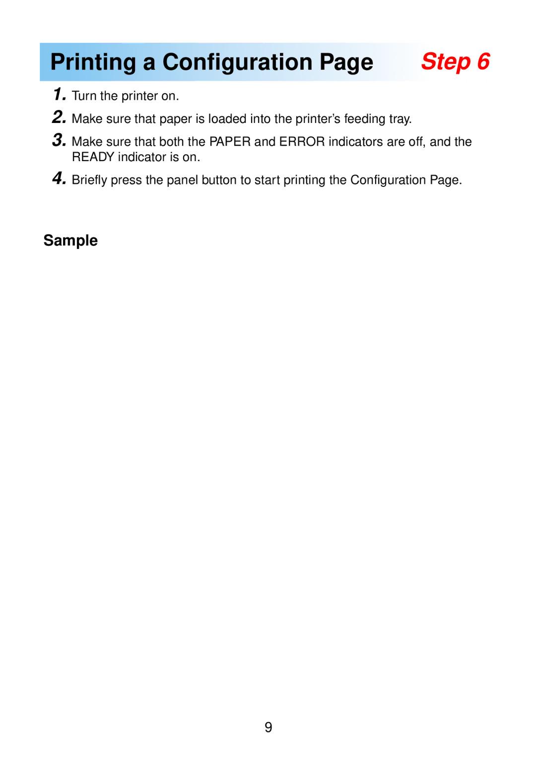 Minolta 18 manual Printing a Configuration Step 