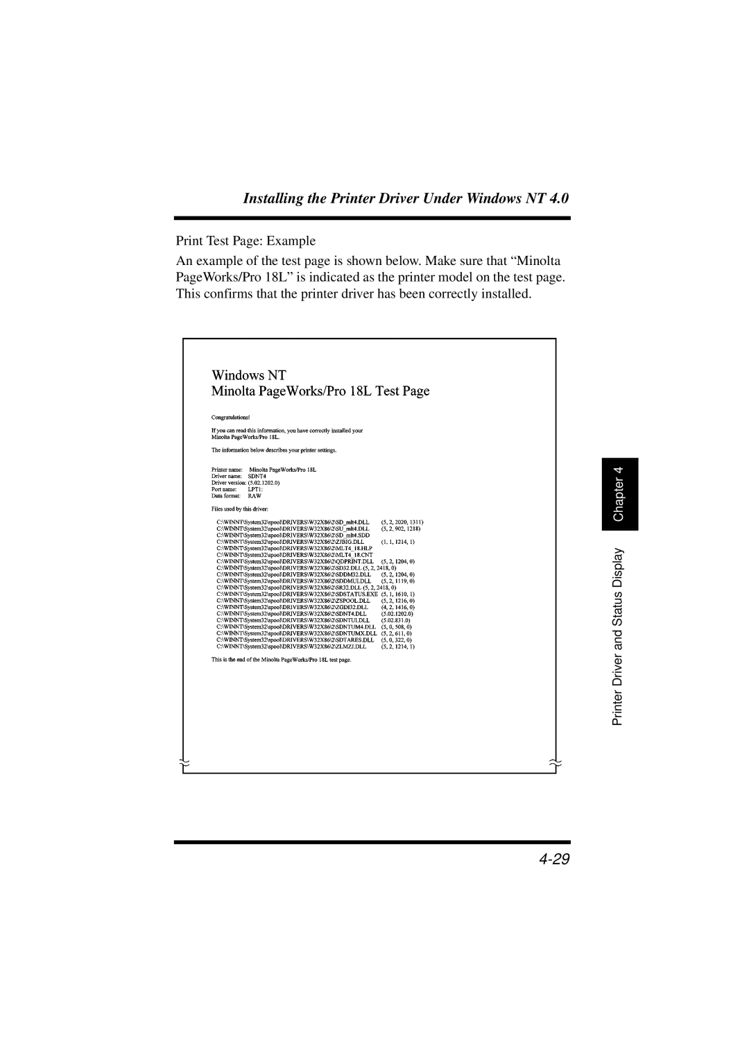 Minolta 18L manual Installing the Printer Driver Under Windows NT 