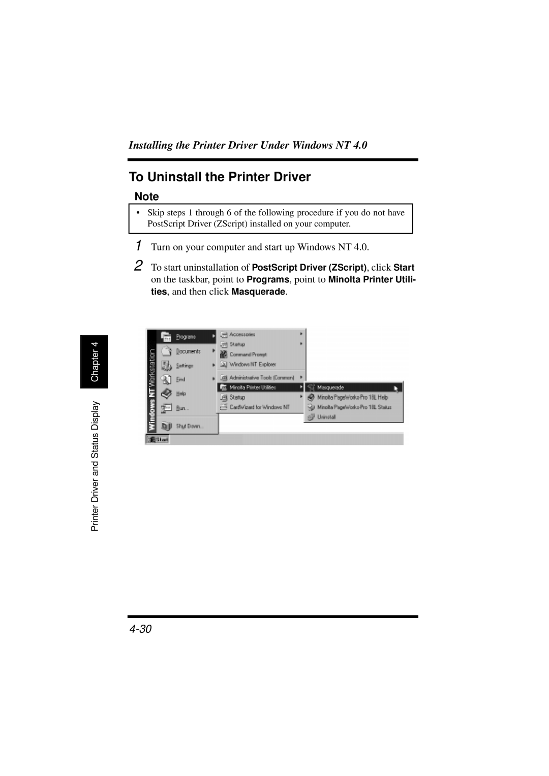 Minolta 18L manual To Uninstall the Printer Driver 