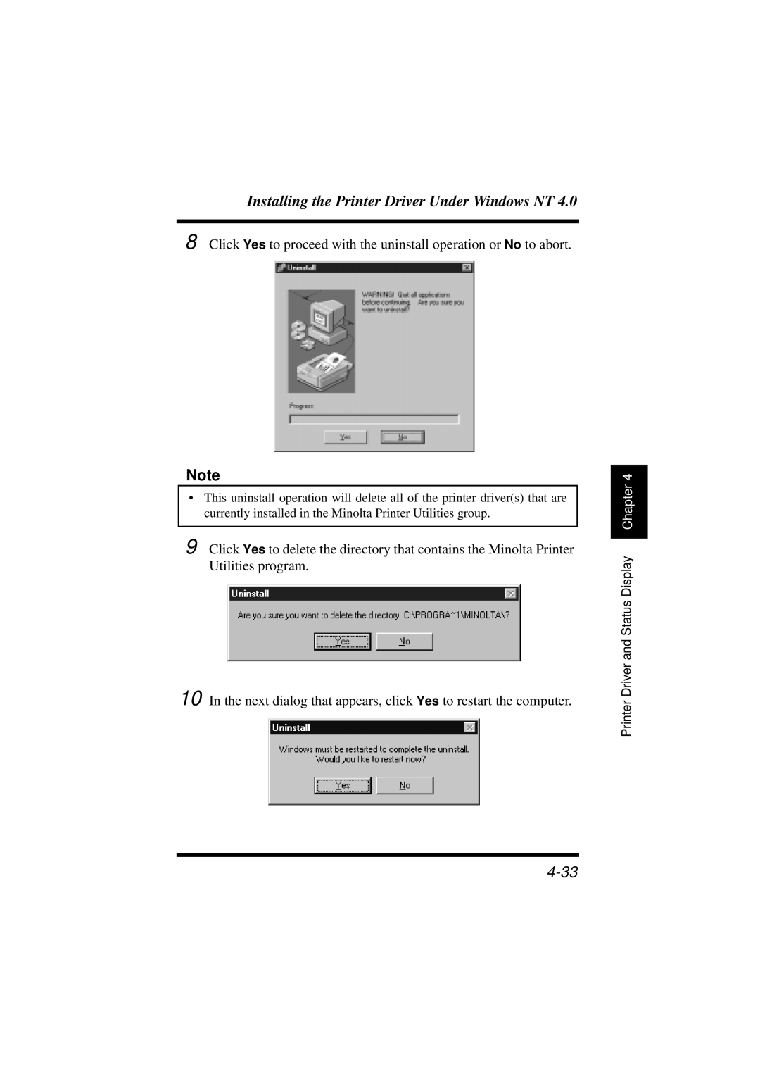 Minolta 18L manual Installing the Printer Driver Under Windows NT 