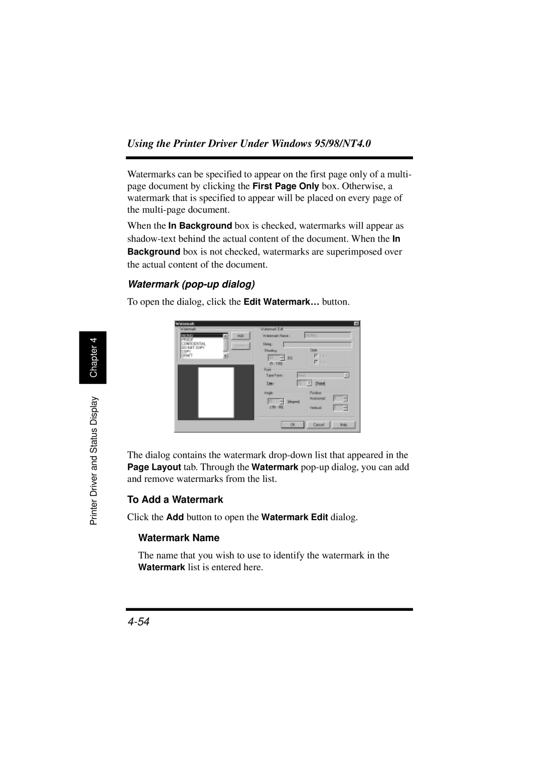 Minolta 18L manual To Add a Watermark, Watermark Name 