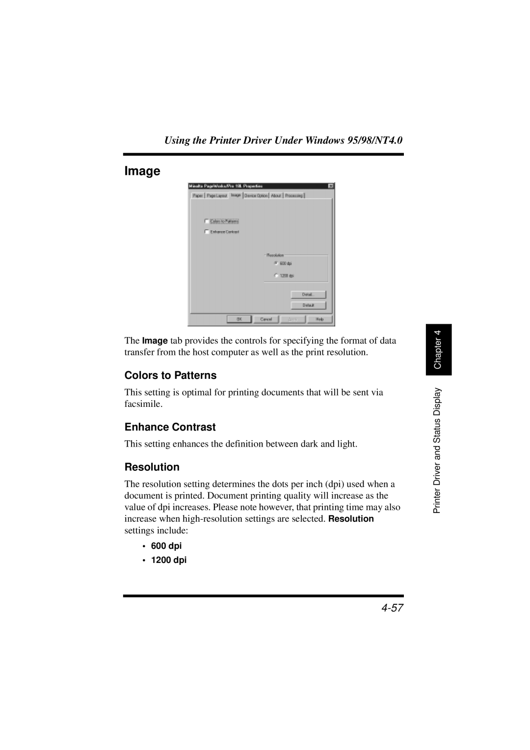 Minolta 18L manual Image, Colors to Patterns, Enhance Contrast, Resolution 