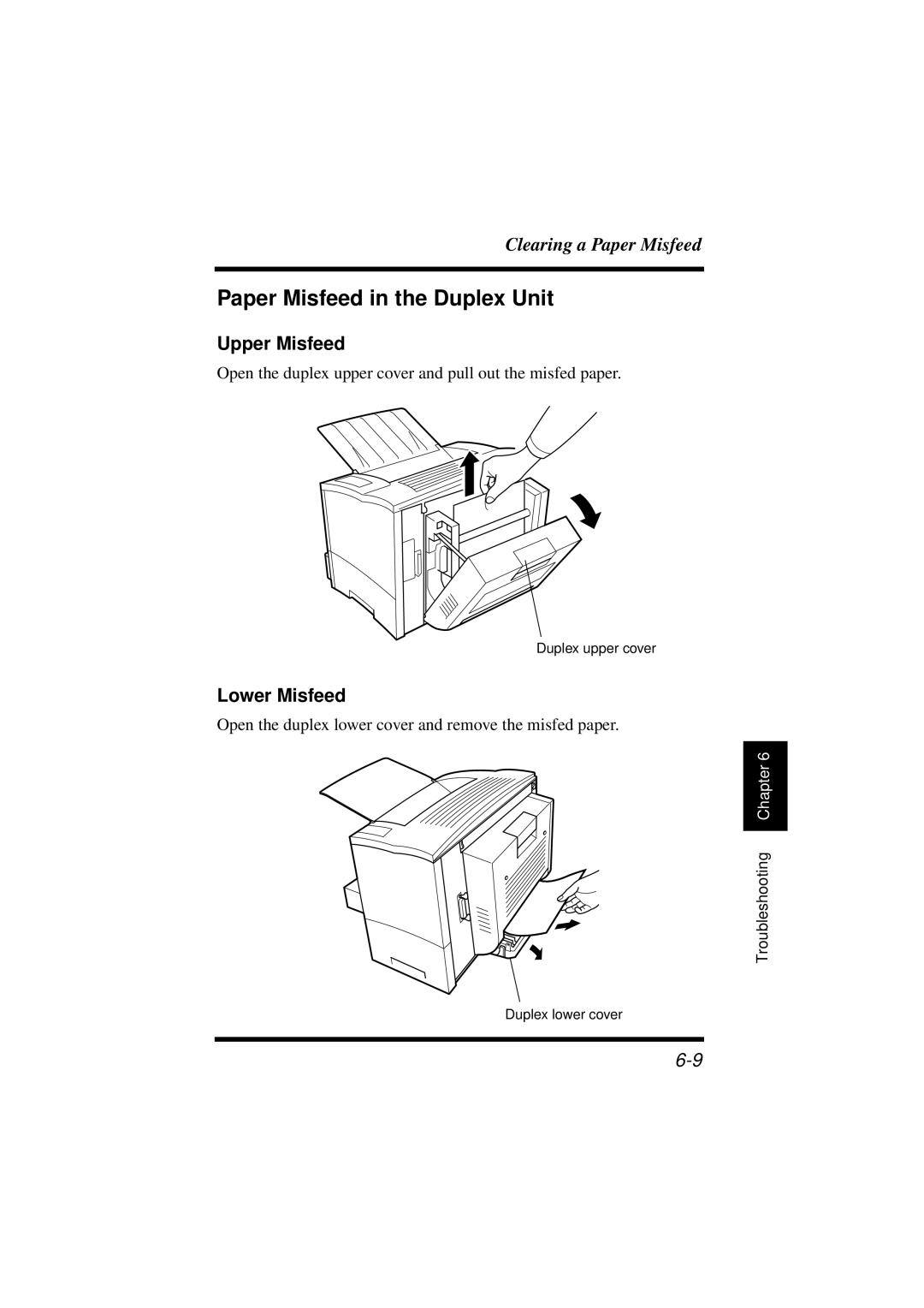 Minolta 18L manual Paper Misfeed in the Duplex Unit, Upper Misfeed, Lower Misfeed 