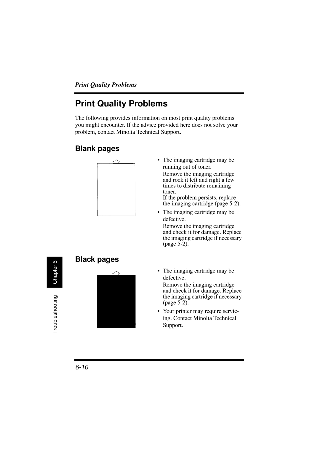 Minolta 18L manual Print Quality Problems, Blank pages, Black pages 