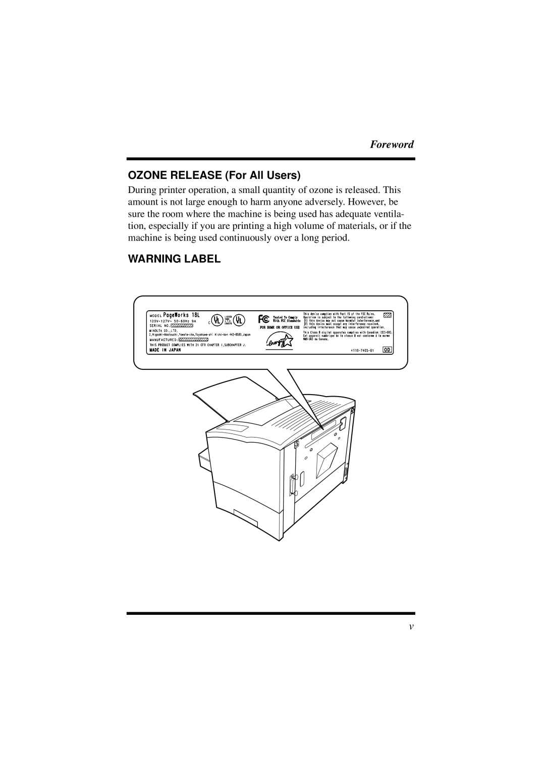 Minolta 18L manual Ozone Release For All Users 