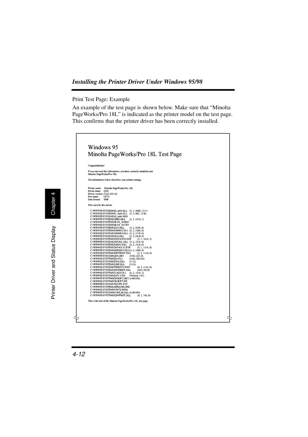 Minolta 18L manual Installing the Printer Driver Under Windows 95/98 